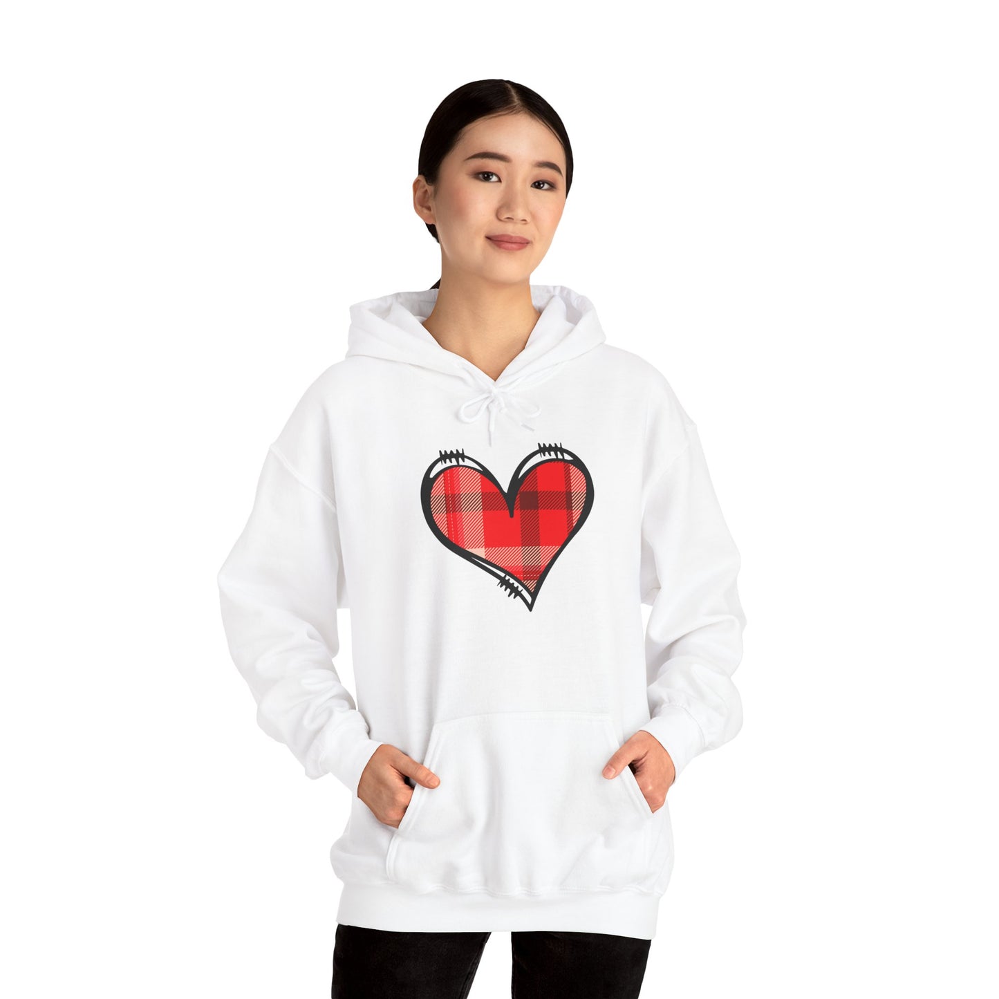 Love Hoodie with Plaid Heart on Front and Bold Love Design on Back