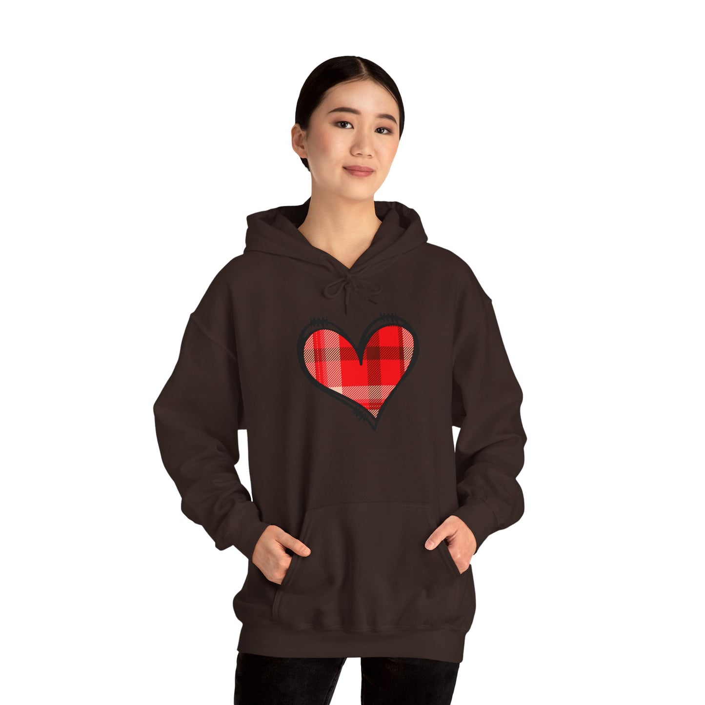 Love Hoodie with Plaid Heart on Front and Bold Love Design on Back