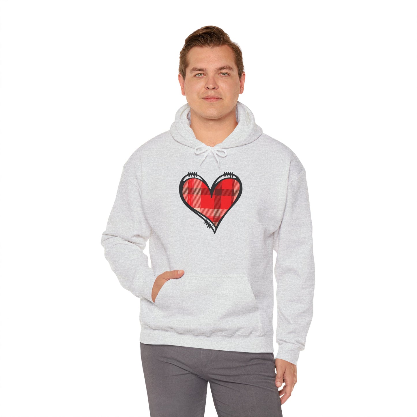 Love Hoodie with Plaid Heart on Front and Bold Love Design on Back