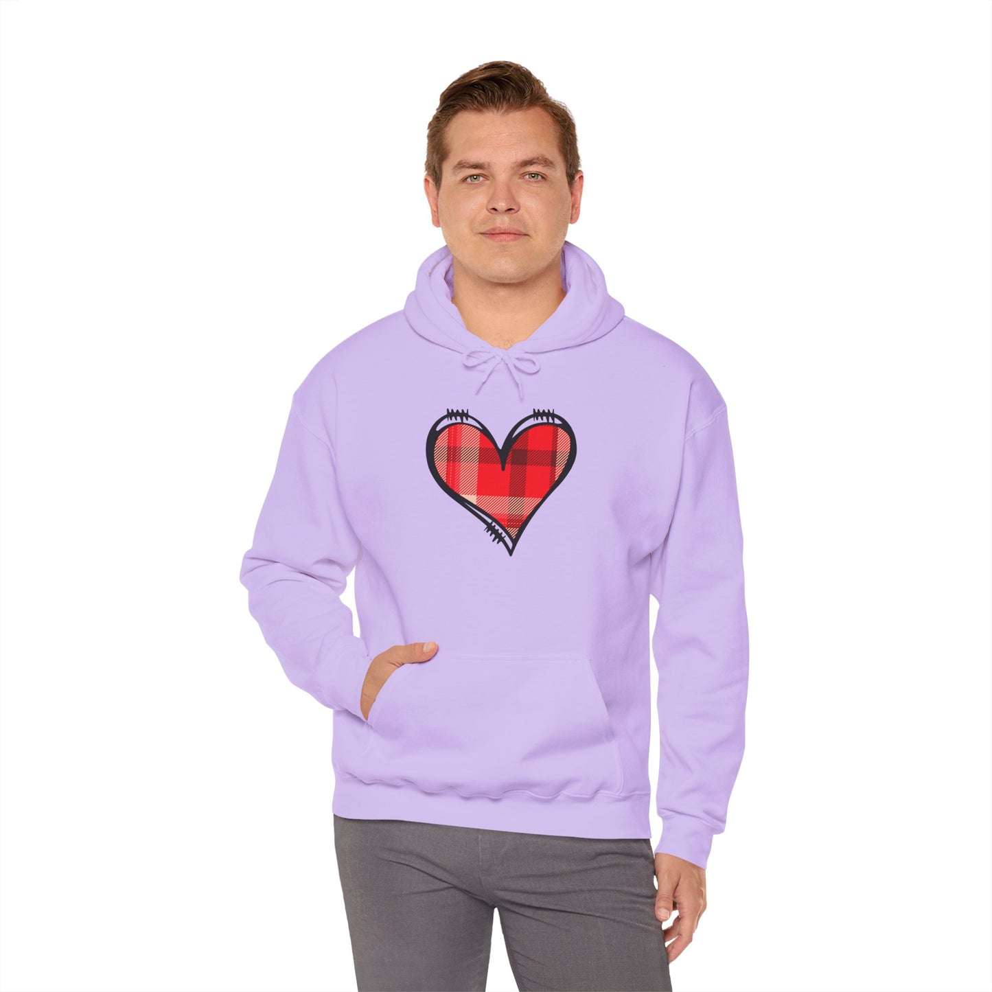 Love Hoodie with Plaid Heart on Front and Bold Love Design on Back