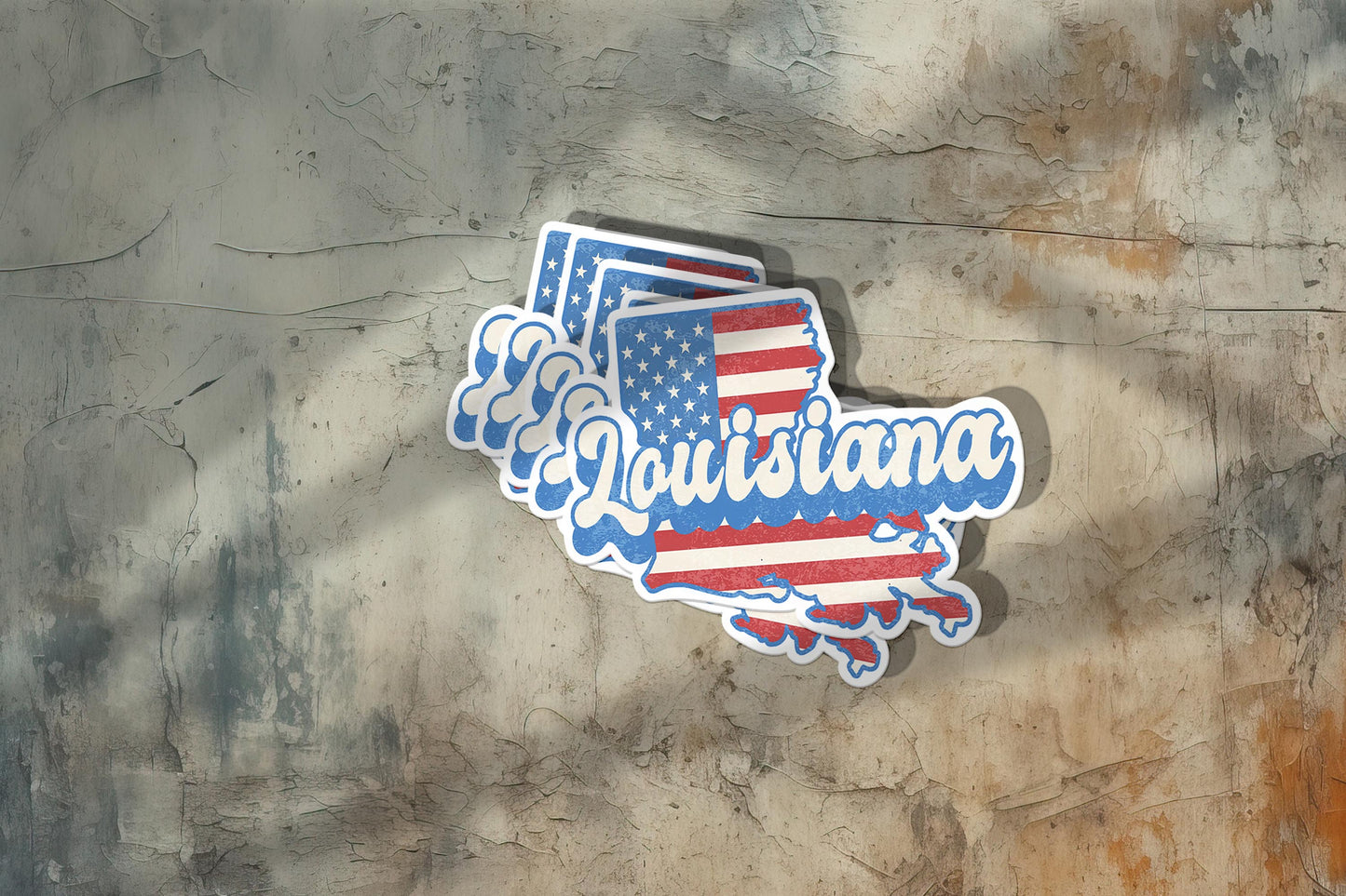 Louisiana State Sticker with American Flag Background | Weatherproof Vinyl Decal
