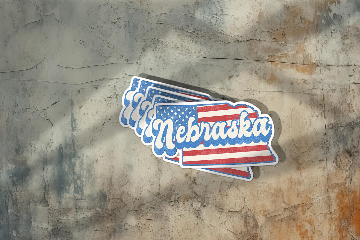 Nebraska State Sticker with American Flag Background | Weatherproof Vinyl Decal