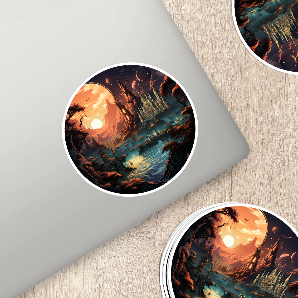 Steampunk Fantasy Landscape Sticker - Transport Yourself to a World of Adventure!