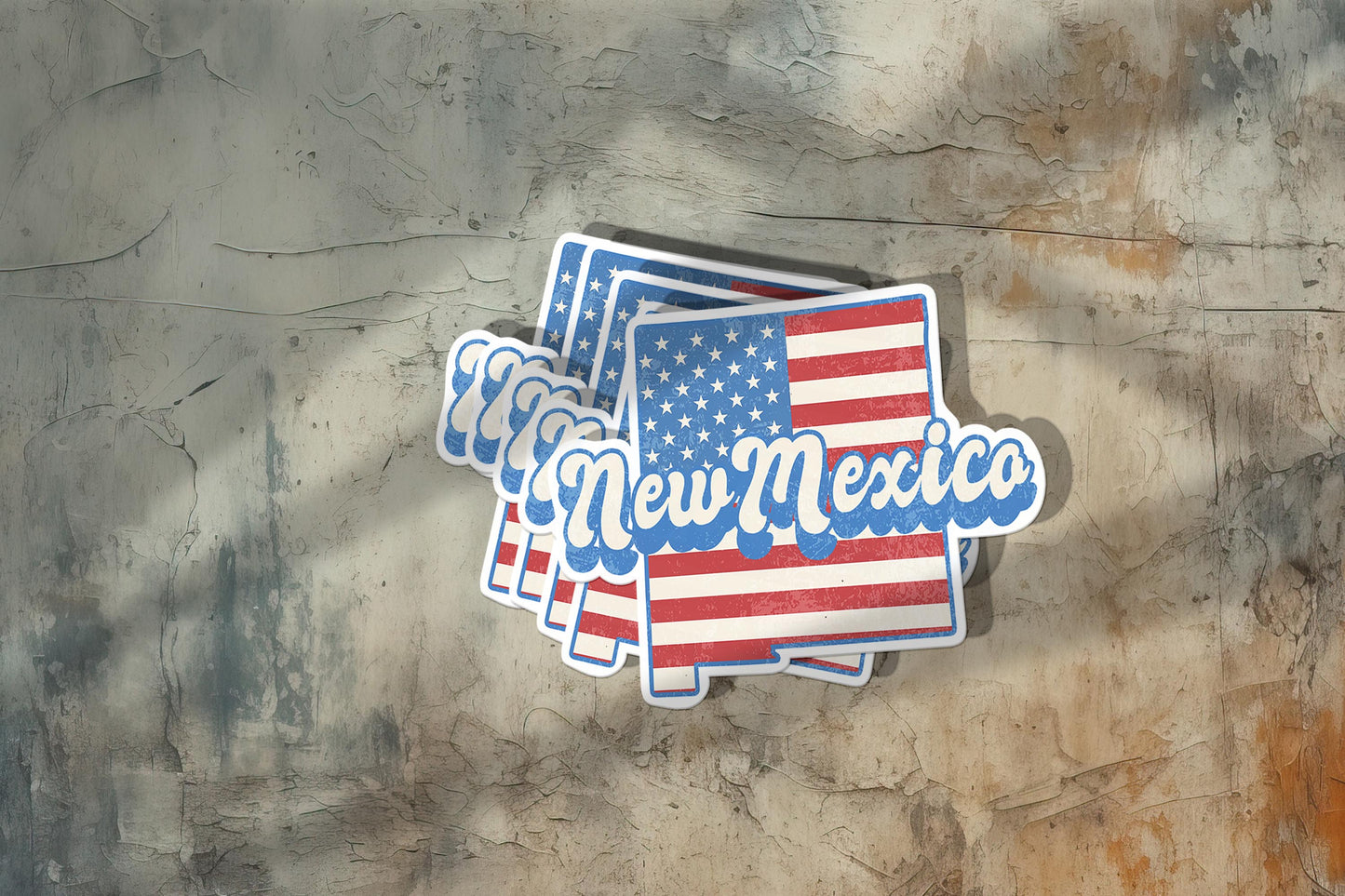 New Mexico State Sticker with American Flag Background | Weatherproof Vinyl Decal