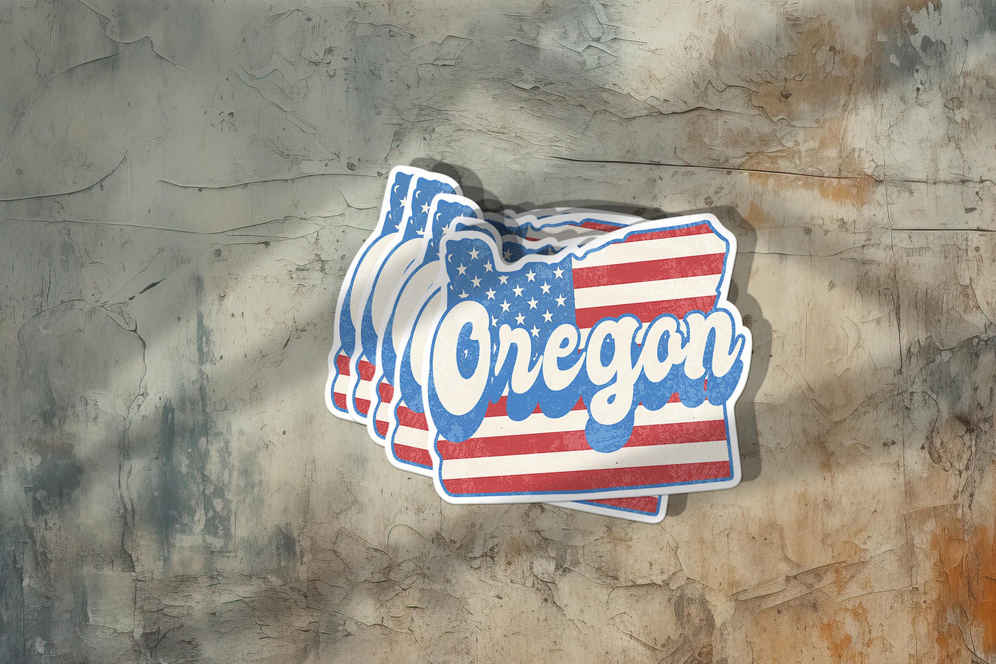 Oregon State Sticker with American Flag Background | Weatherproof Vinyl Decal