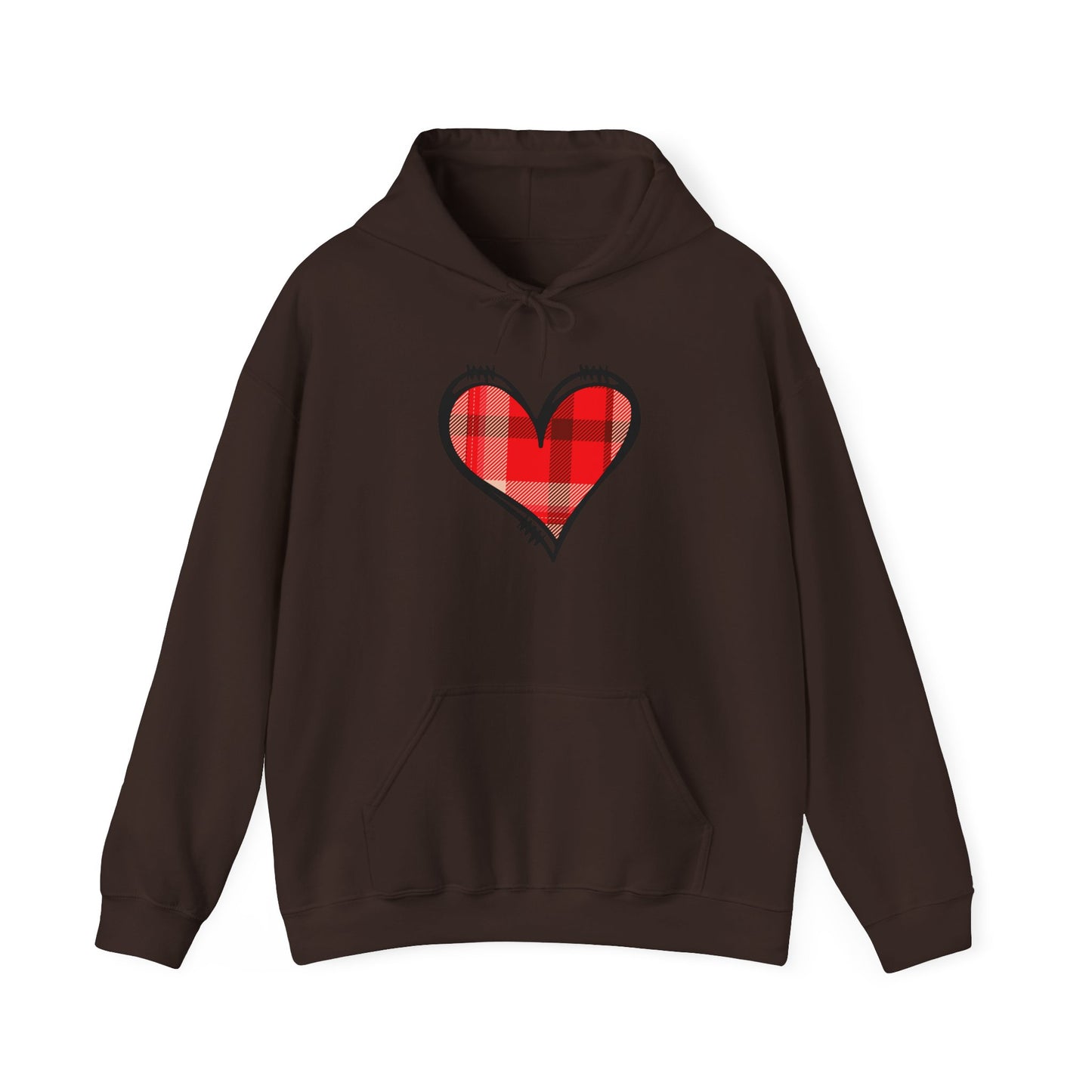 Love Hoodie with Plaid Heart on Front and Bold Love Design on Back