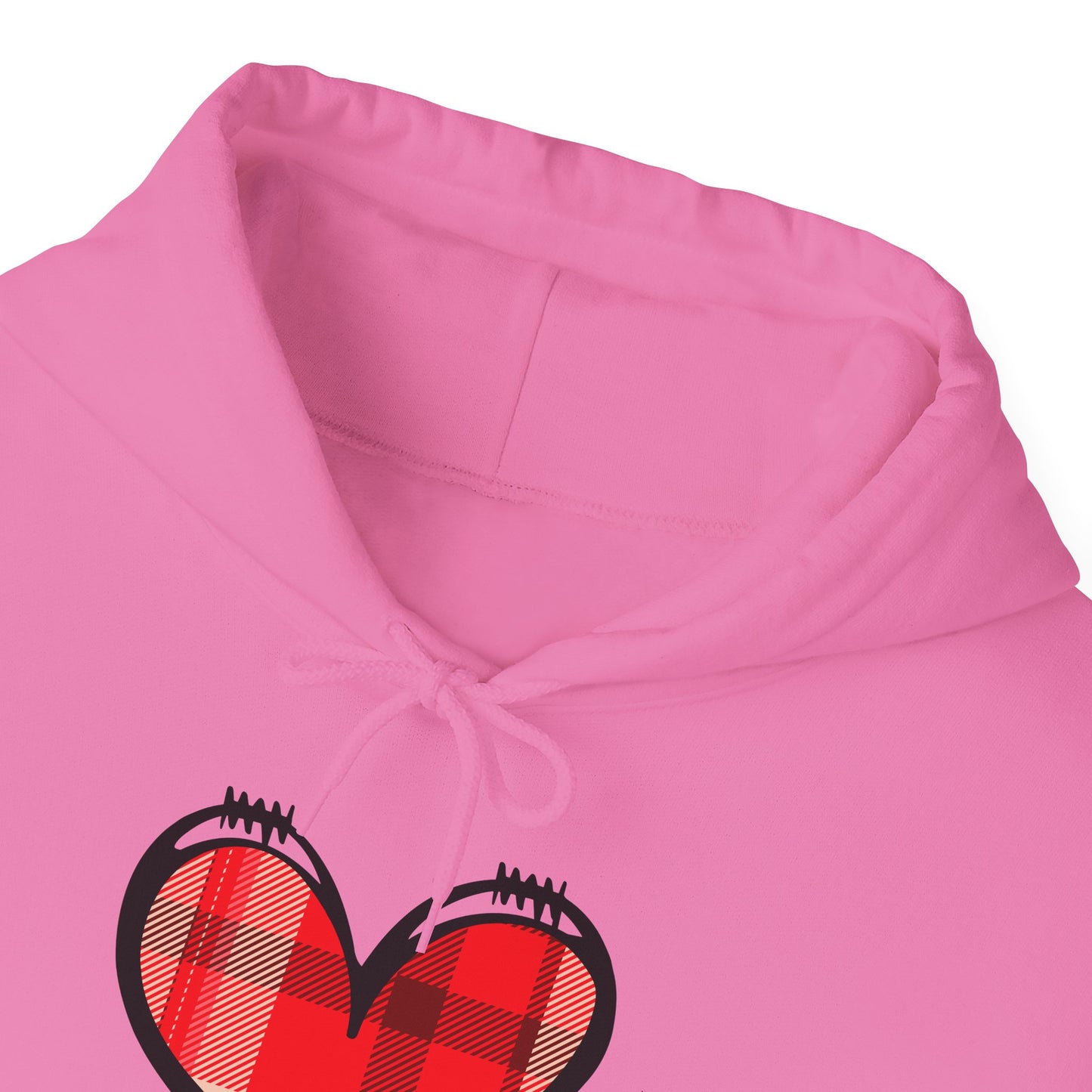 Love Hoodie with Plaid Heart on Front and Bold Love Design on Back
