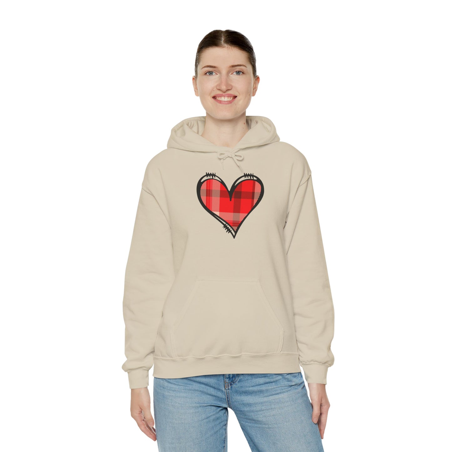 Love Hoodie with Plaid Heart on Front and Bold Love Design on Back