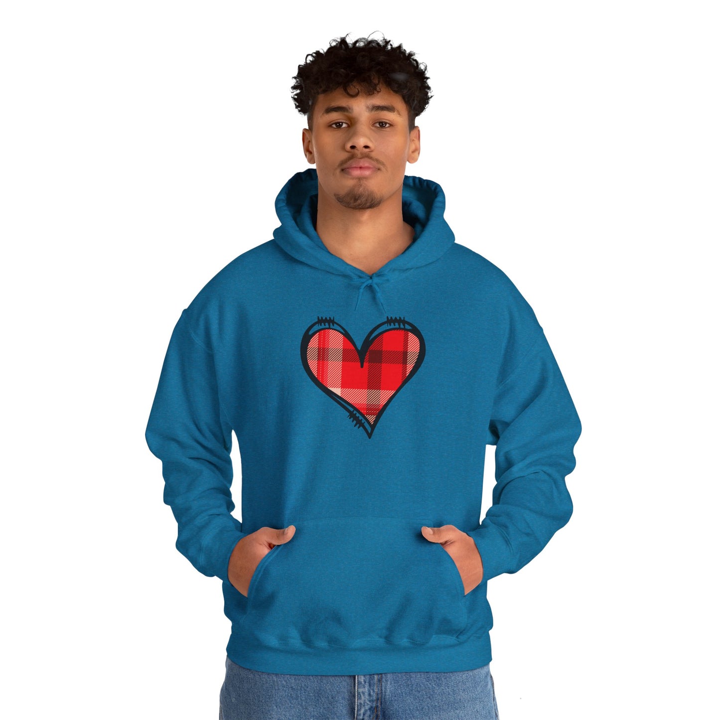 Love Hoodie with Plaid Heart on Front and Bold Love Design on Back