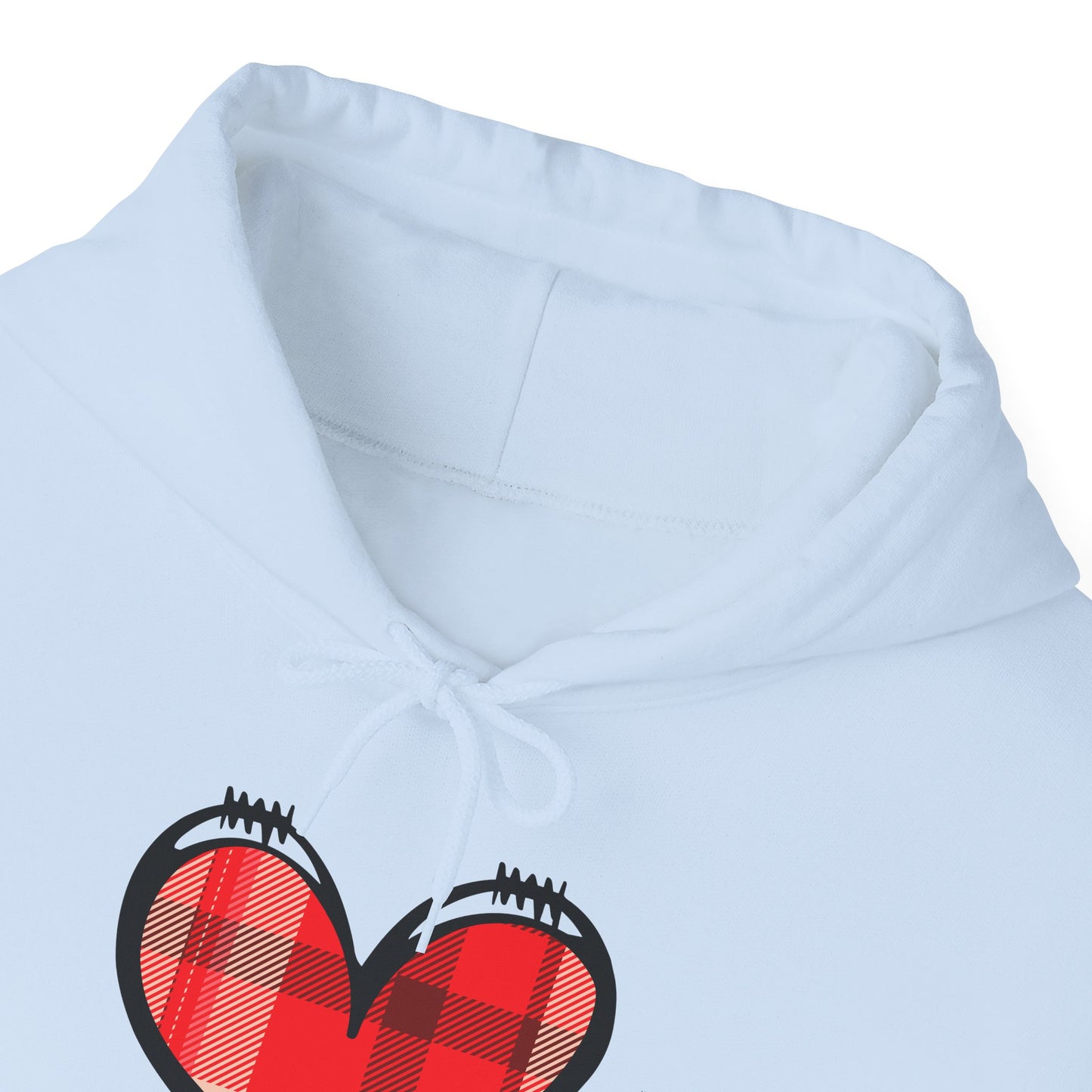 Love Hoodie with Plaid Heart on Front and Bold Love Design on Back