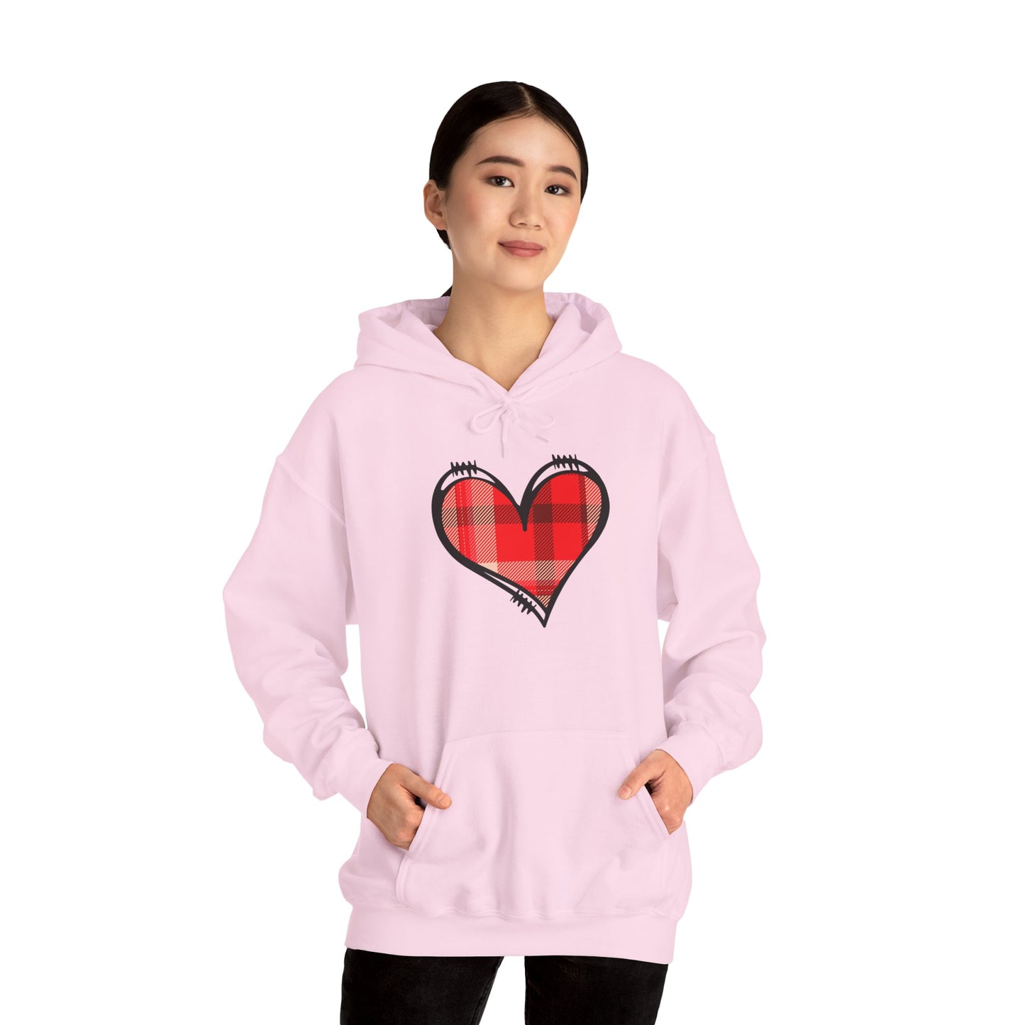 Love Hoodie with Plaid Heart on Front and Bold Love Design on Back