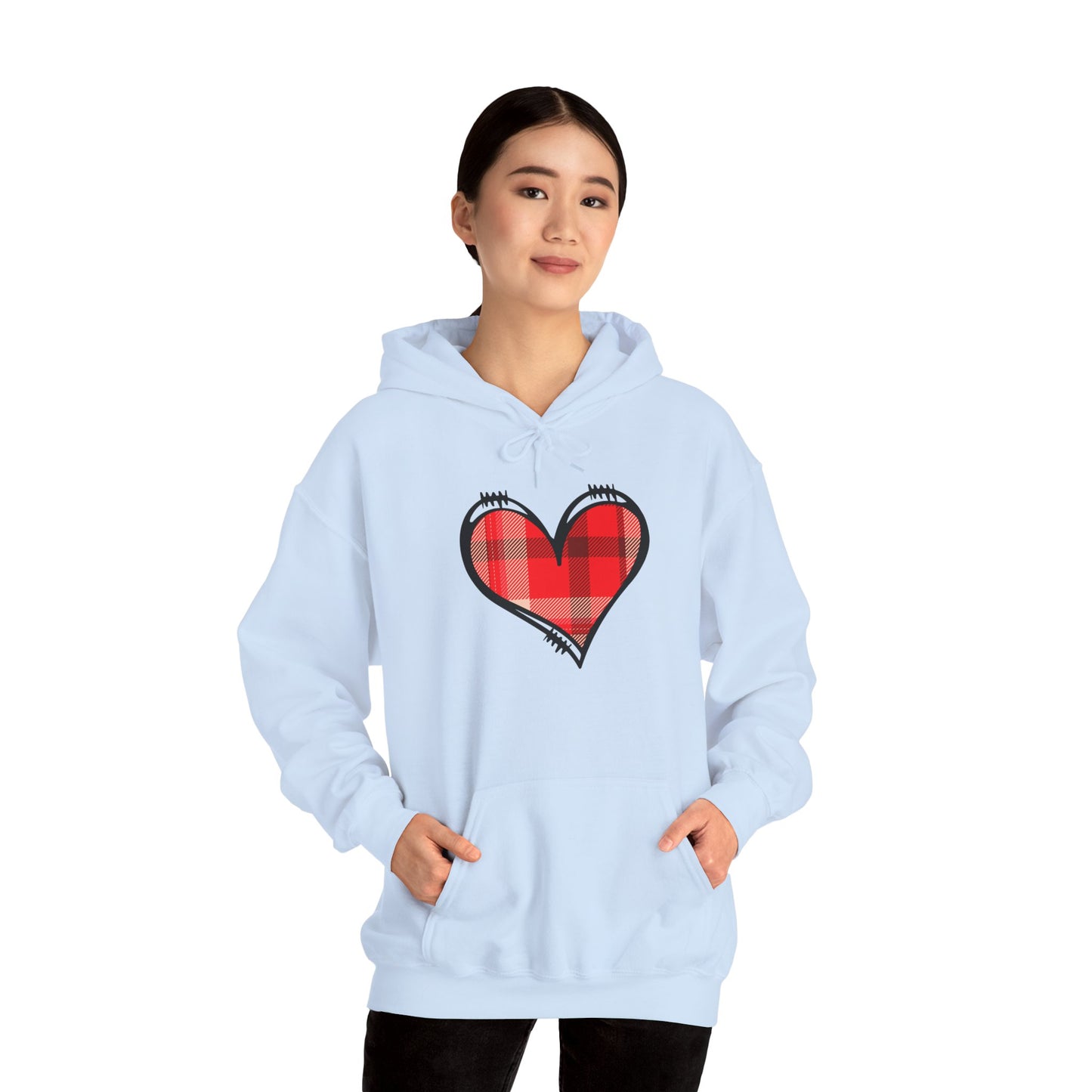 Love Hoodie with Plaid Heart on Front and Bold Love Design on Back