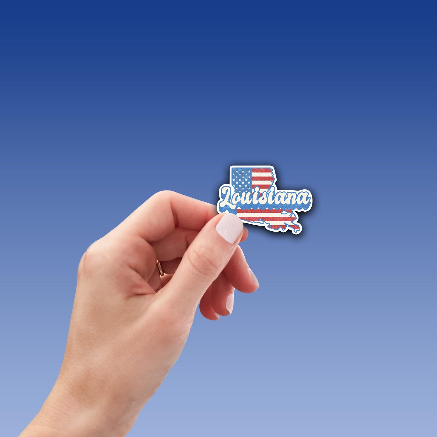 Louisiana State Sticker with American Flag Background | Weatherproof Vinyl Decal