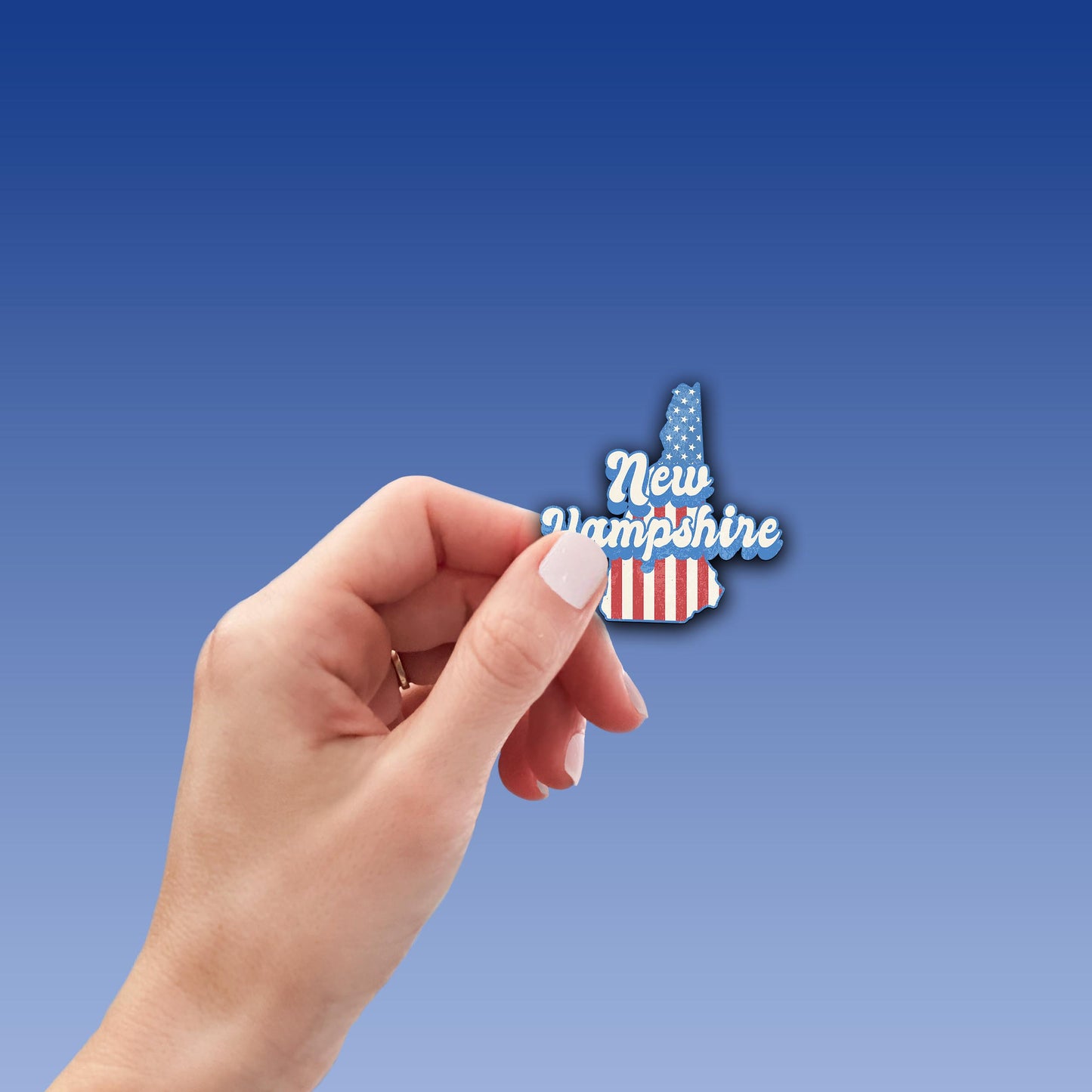 New Hampshire State Sticker with American Flag Background | Weatherproof Vinyl Decal