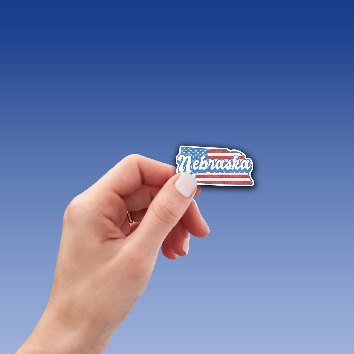 Nebraska State Sticker with American Flag Background | Weatherproof Vinyl Decal