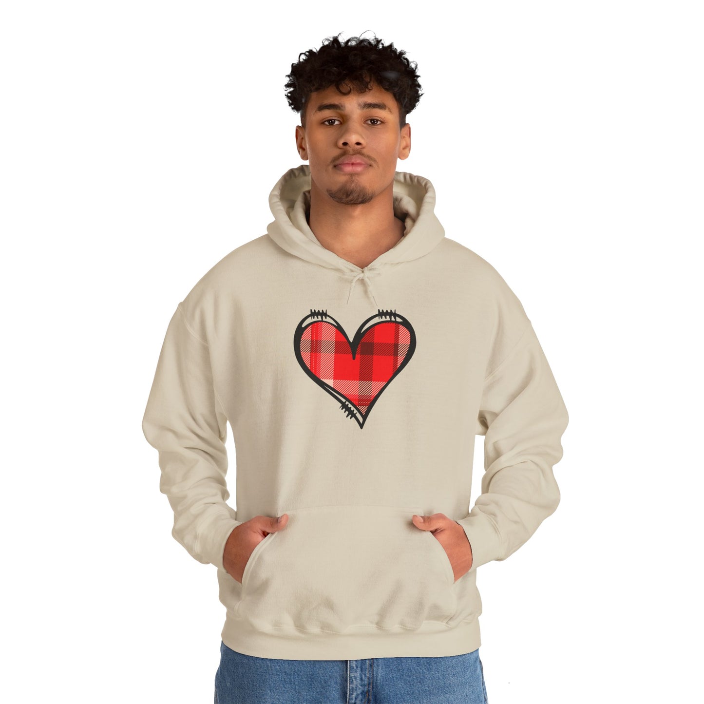 Love Hoodie with Plaid Heart on Front and Bold Love Design on Back