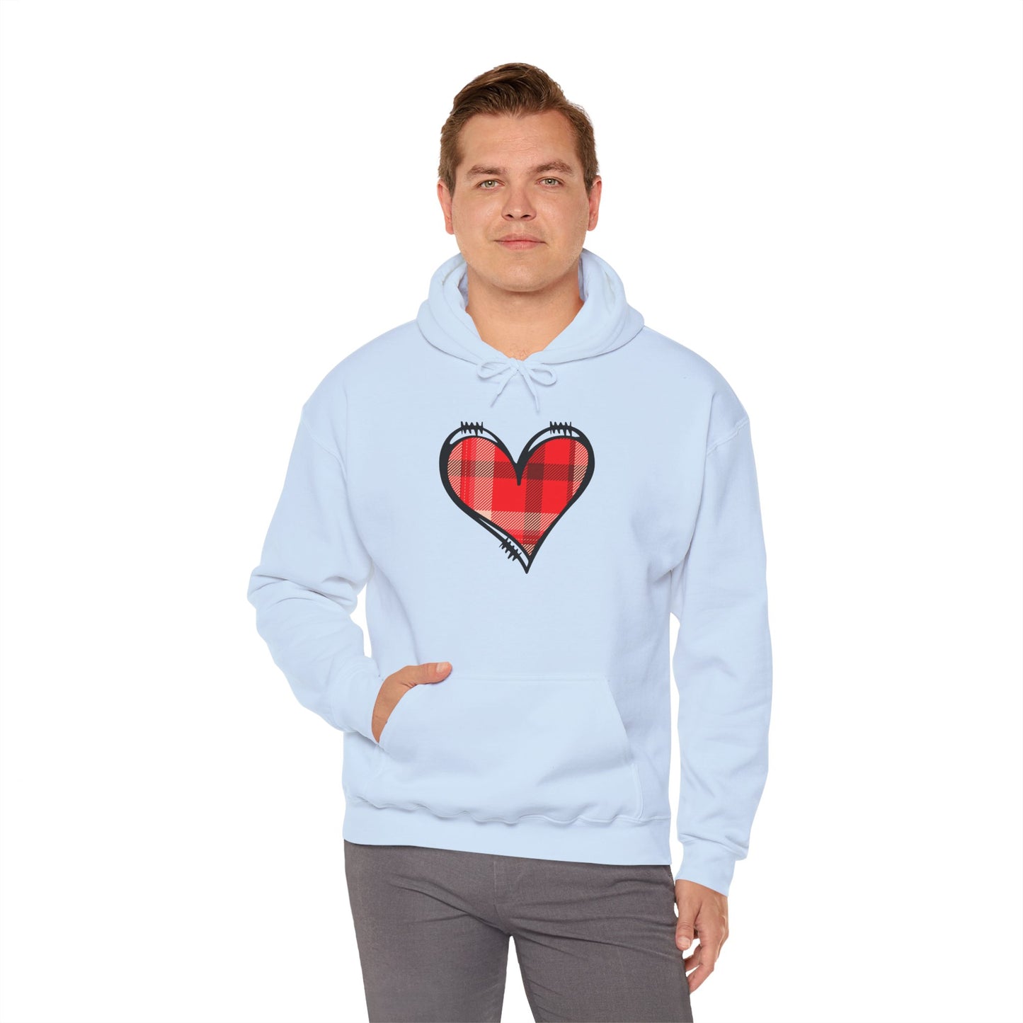 Love Hoodie with Plaid Heart on Front and Bold Love Design on Back