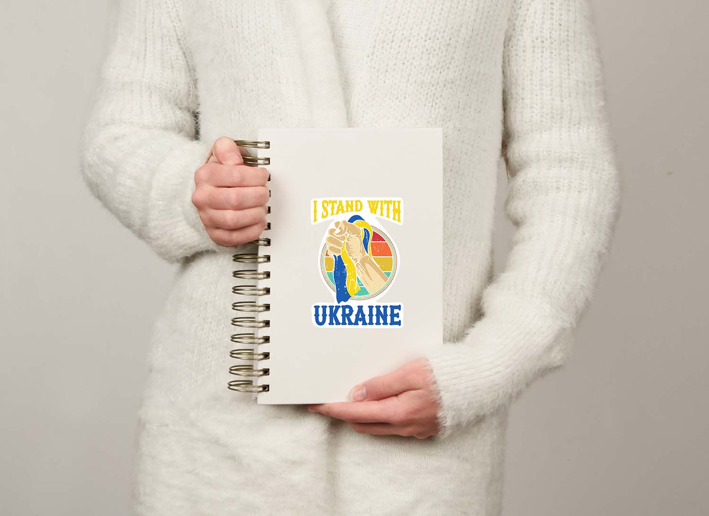 I Stand with Ukraine – Raised Fist Holding Ukrainian Flag Sticker