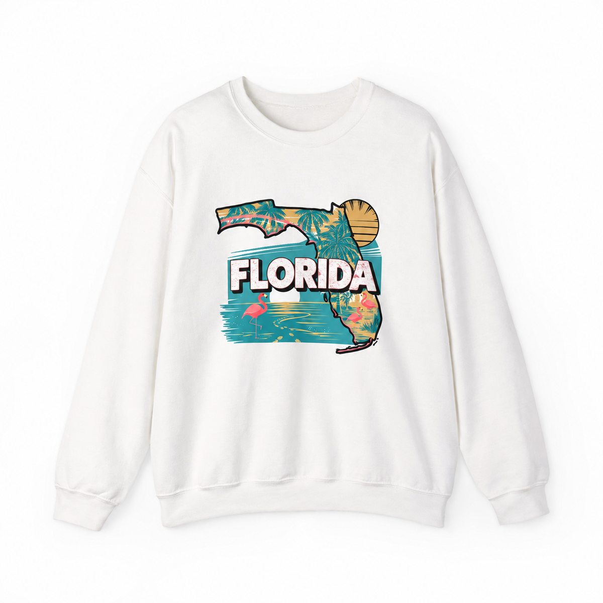 Florida graphic on a white crewneck sweatshirt