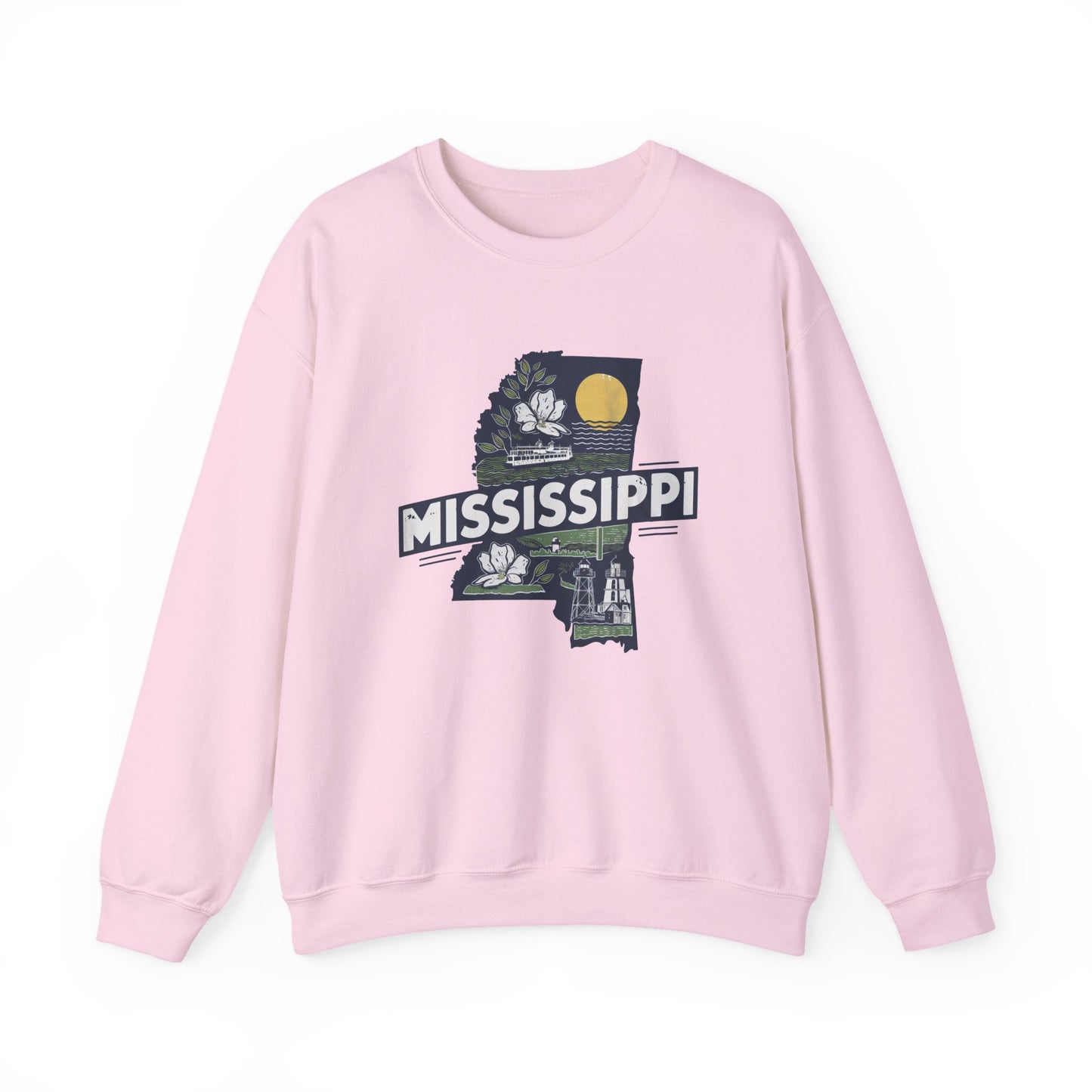 Mississippi State Map with Magnolia and Lighthouse Sweatshirt