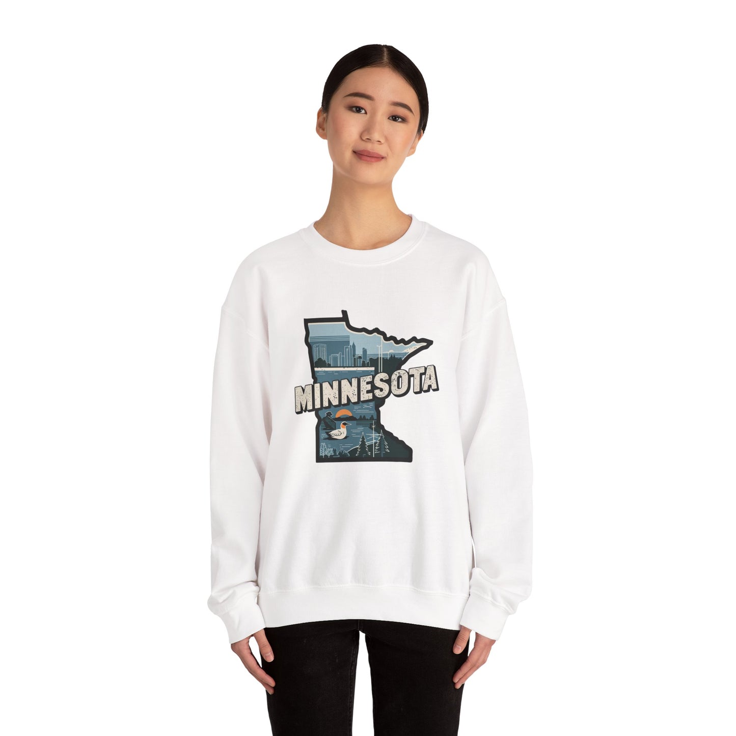 Minnesota state silhouette with skyline and loon Sweatshirt