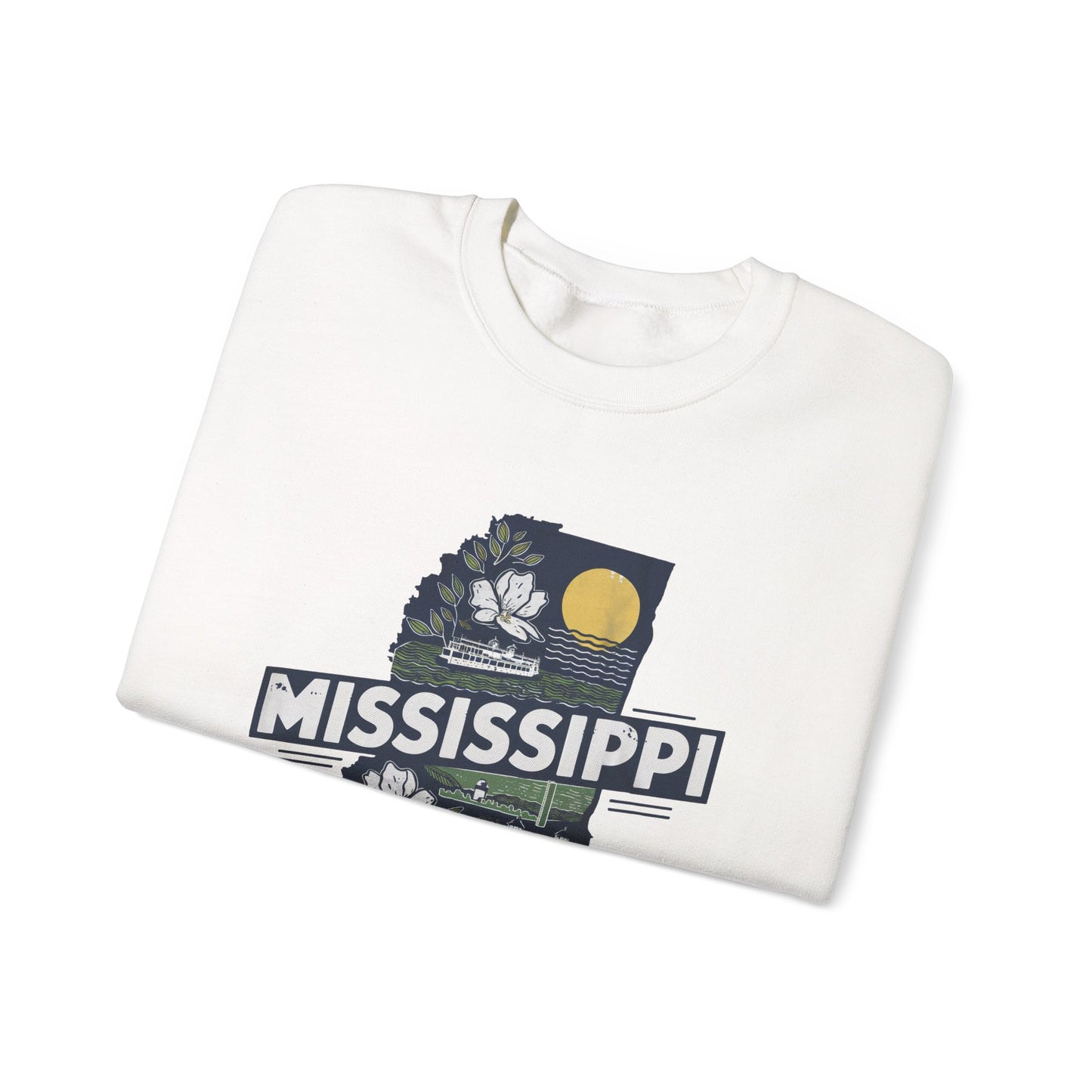 Mississippi State Map with Magnolia and Lighthouse Sweatshirt
