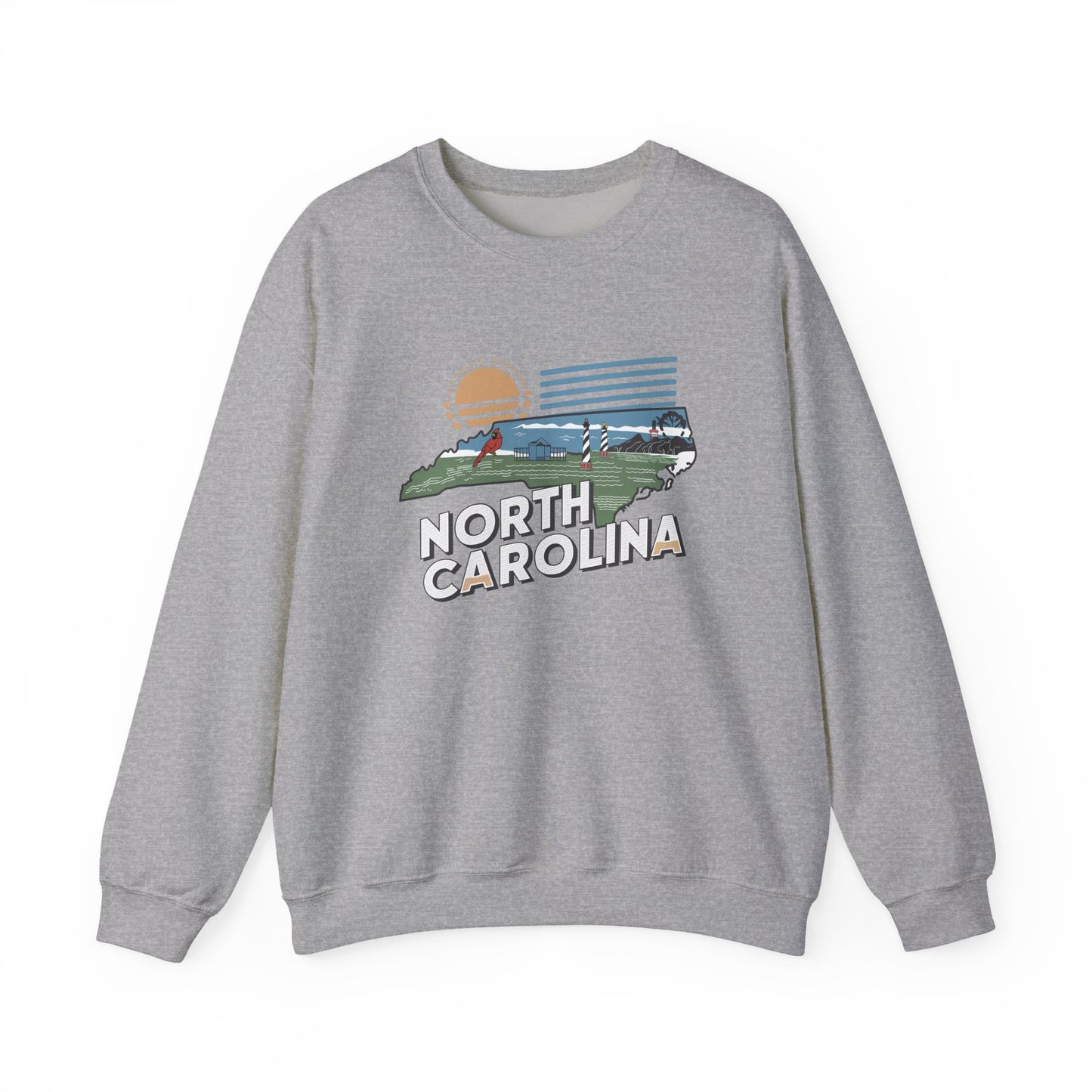 North Carolina state map sunset illustration Sweatshirt | Coastal mountains retro design