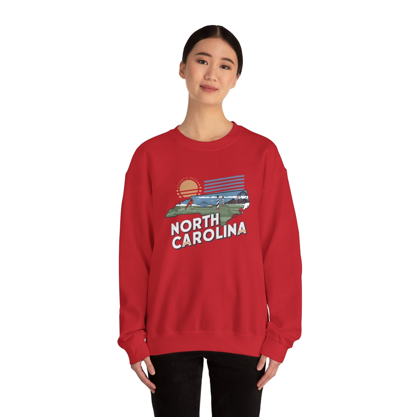 North Carolina state map sunset illustration Sweatshirt | Coastal mountains retro design