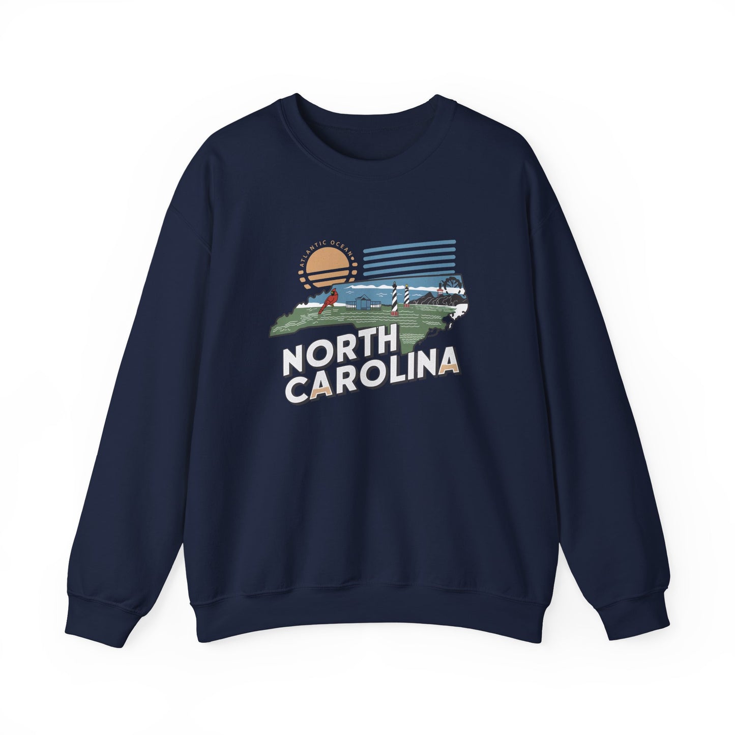 North Carolina state map sunset illustration Sweatshirt | Coastal mountains retro design
