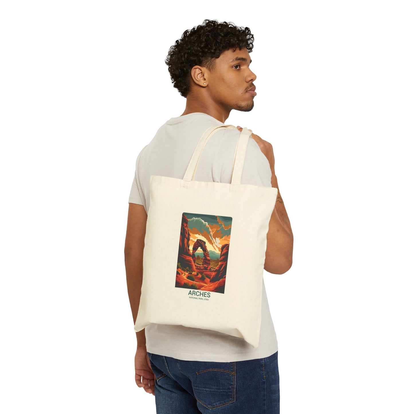 Arches National Park Tote Bag — Vintage Sunset Landscape Canvas Tote