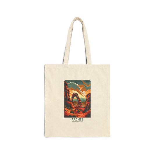 Arches National Park Tote Bag — Vintage Sunset Landscape Canvas Tote