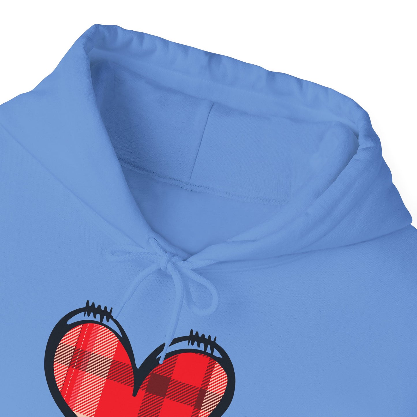 Love Hoodie with Plaid Heart on Front and Bold Love Design on Back