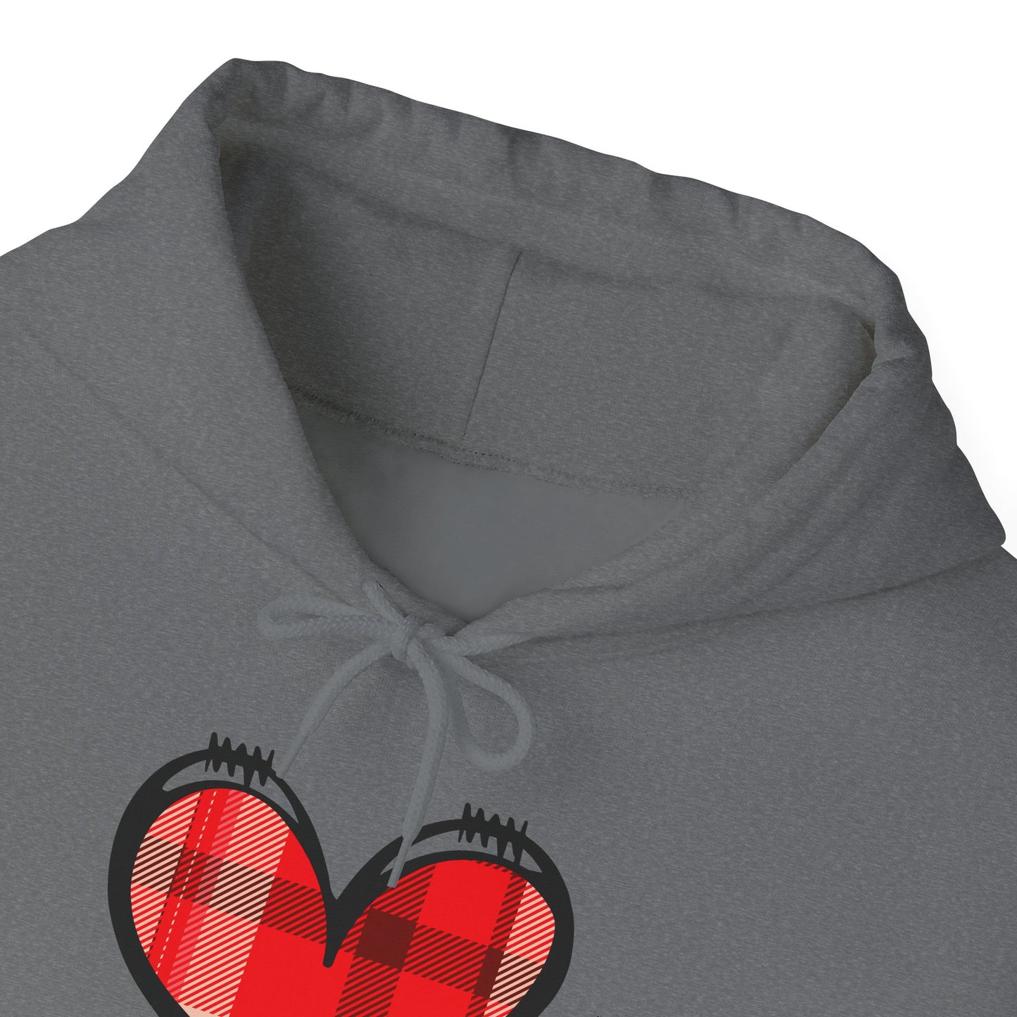 Love Hoodie with Plaid Heart on Front and Bold Love Design on Back