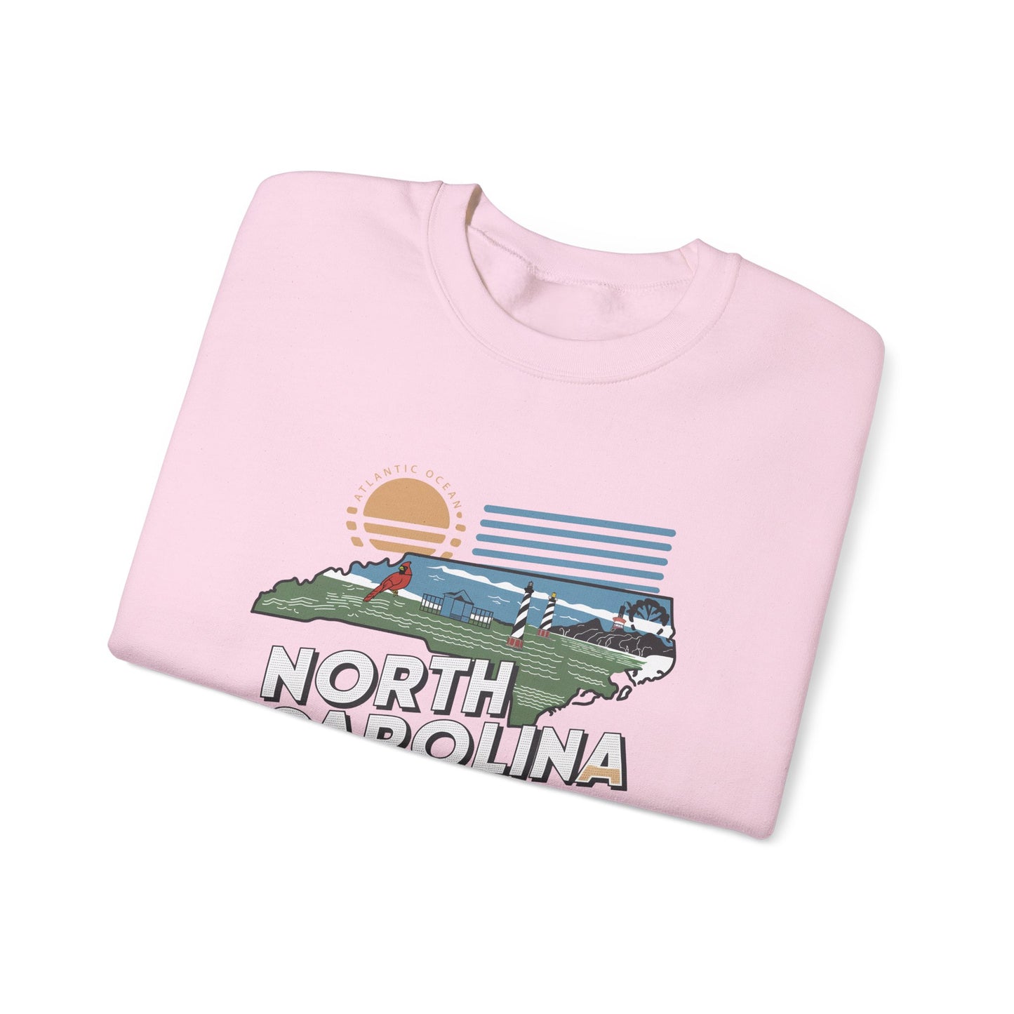 North Carolina state map sunset illustration Sweatshirt | Coastal mountains retro design