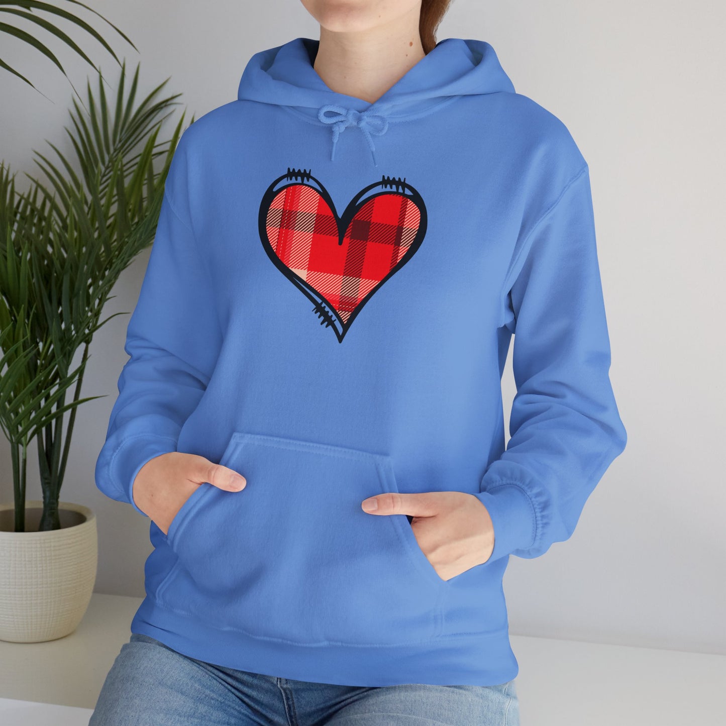 Love Hoodie with Plaid Heart on Front and Bold Love Design on Back