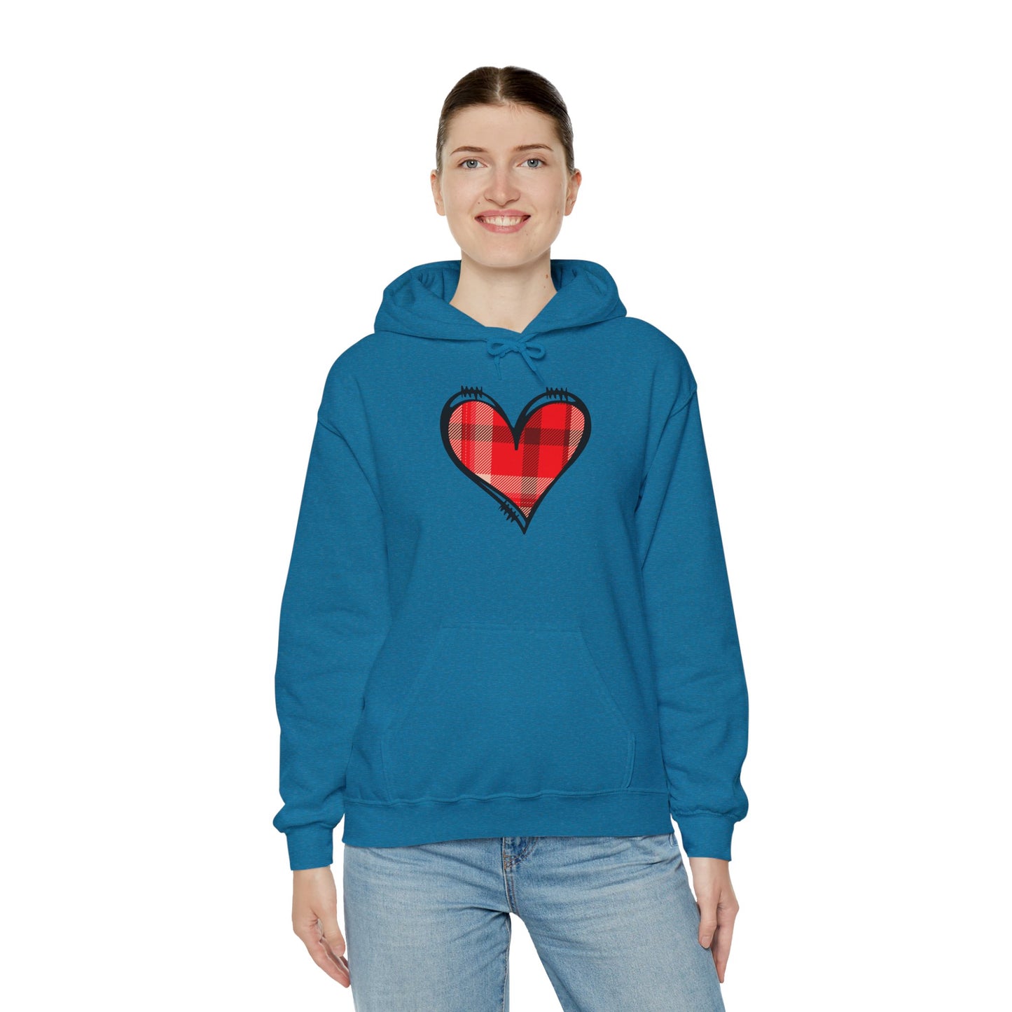 Love Hoodie with Plaid Heart on Front and Bold Love Design on Back