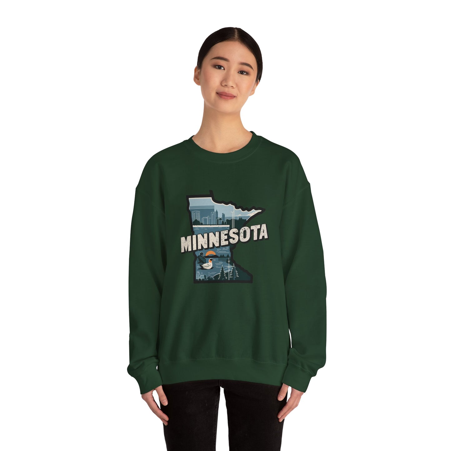 Minnesota state silhouette with skyline and loon Sweatshirt