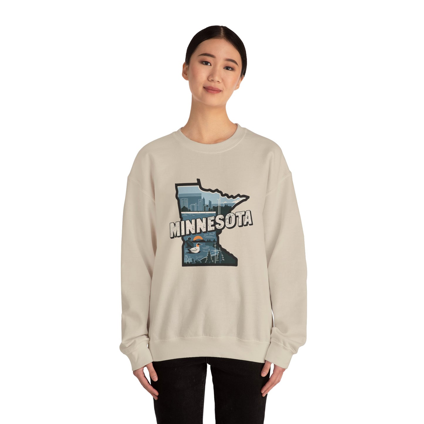 Minnesota state silhouette with skyline and loon Sweatshirt