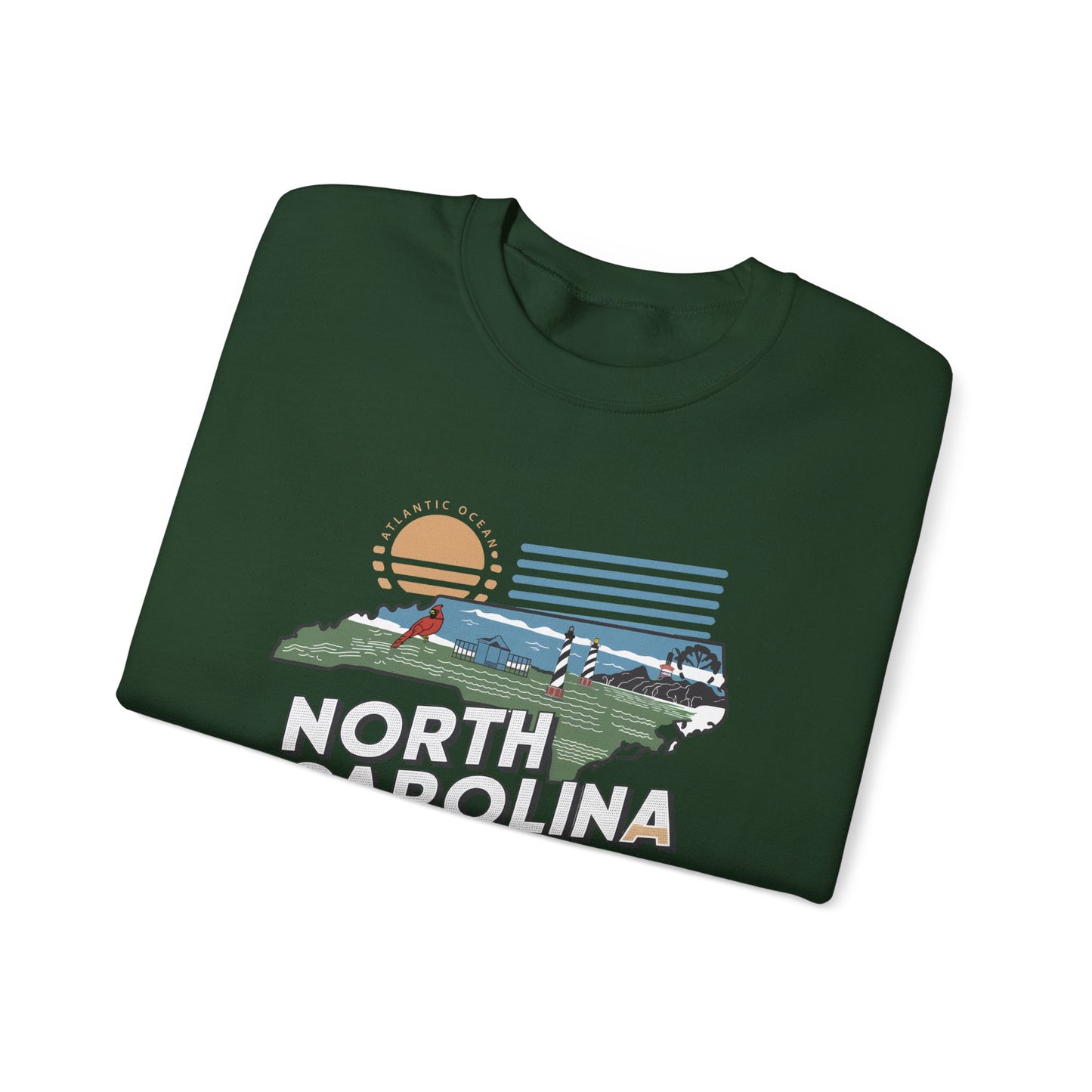 North Carolina state map sunset illustration Sweatshirt | Coastal mountains retro design