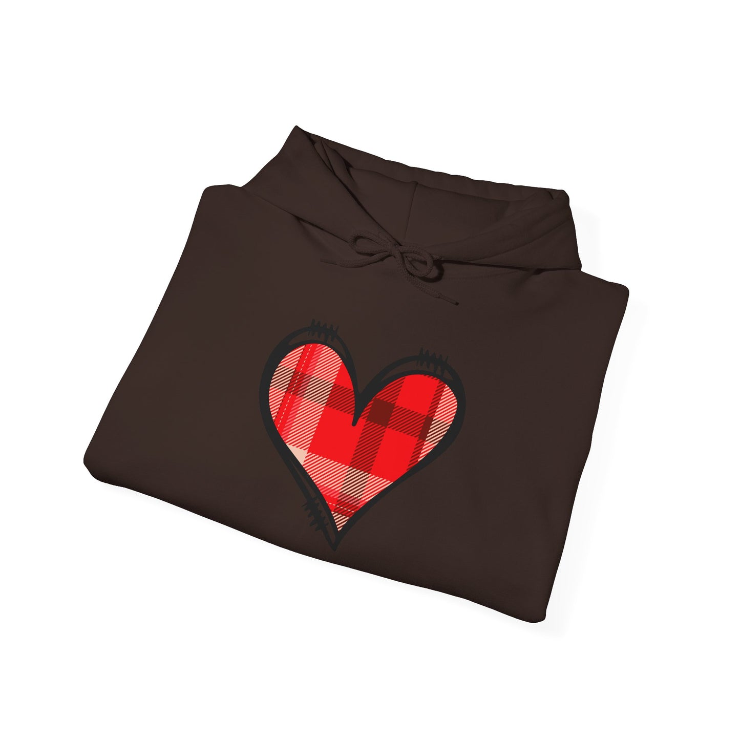 Love Hoodie with Plaid Heart on Front and Bold Love Design on Back