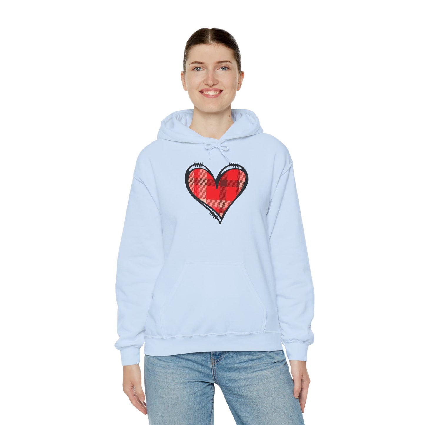 Love Hoodie with Plaid Heart on Front and Bold Love Design on Back
