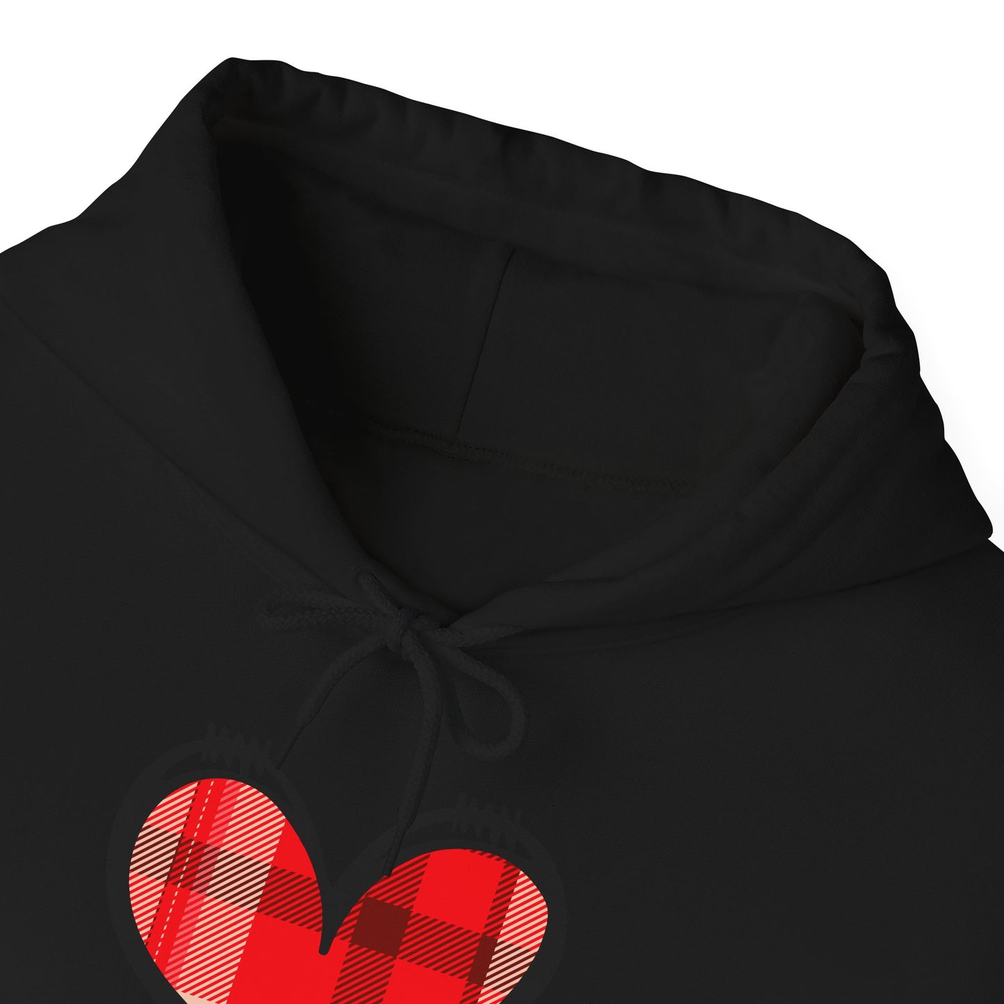 Love Hoodie with Plaid Heart on Front and Bold Love Design on Back