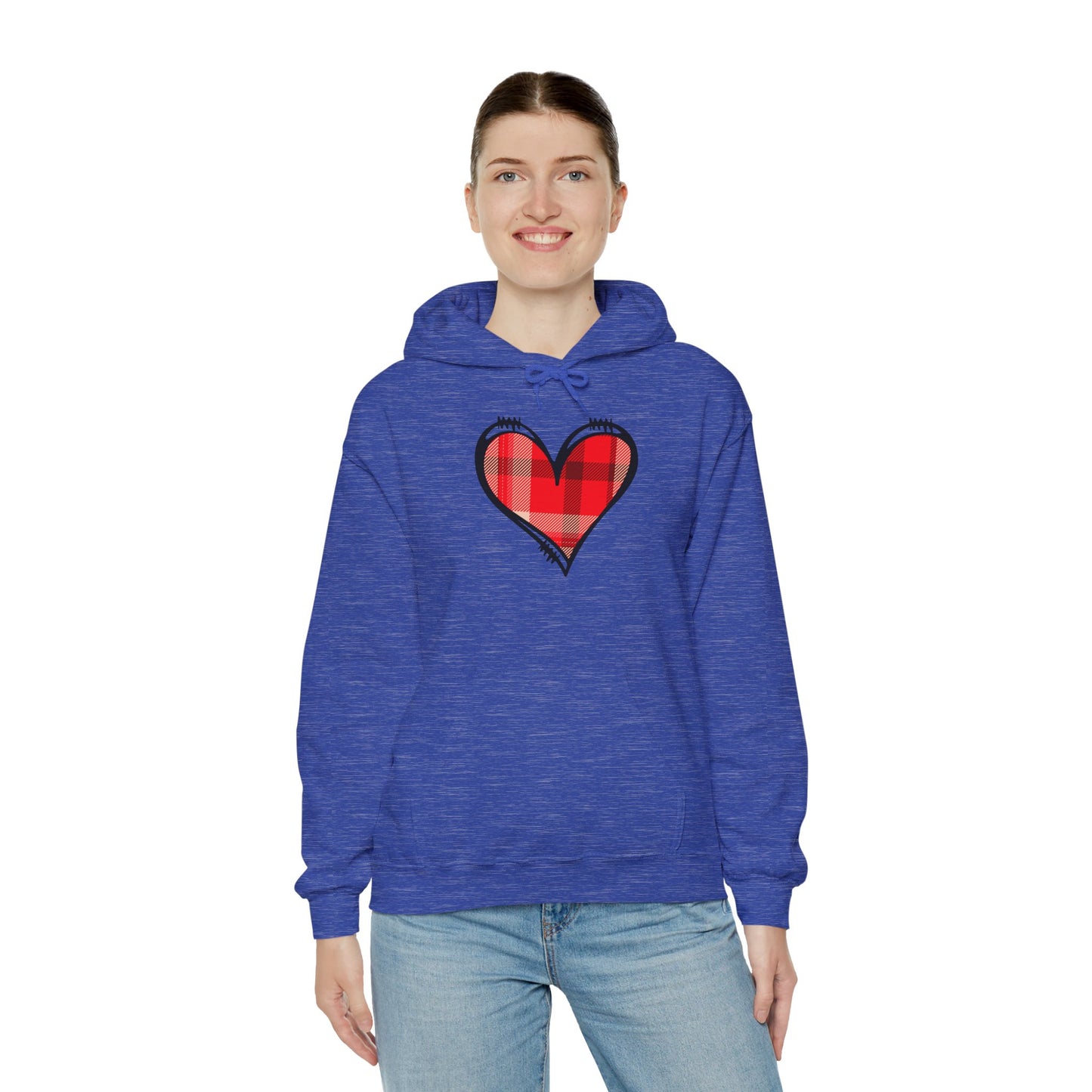 Love Hoodie with Plaid Heart on Front and Bold Love Design on Back