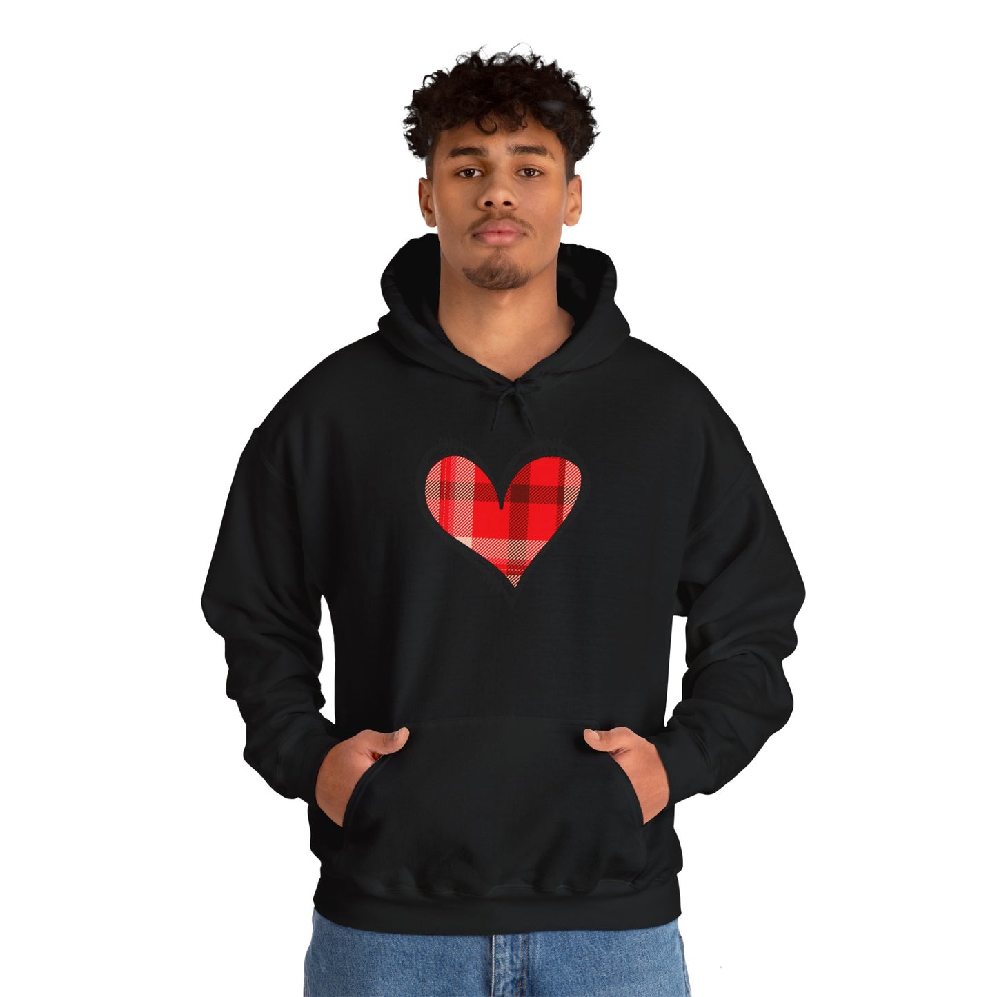 Love Hoodie with Plaid Heart on Front and Bold Love Design on Back