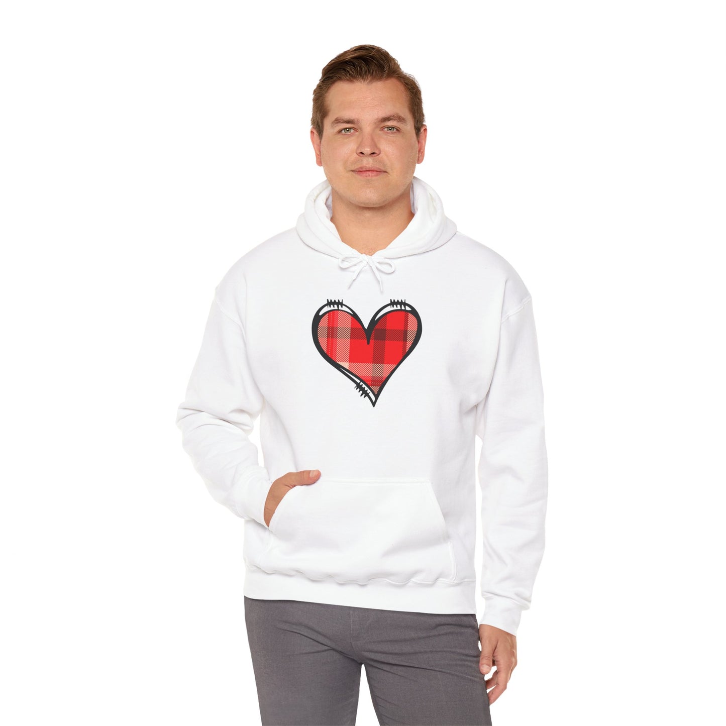 Love Hoodie with Plaid Heart on Front and Bold Love Design on Back