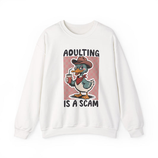 Adulting Is a Scam duck cartoon Sweatshirt | Funny Duck Graphic