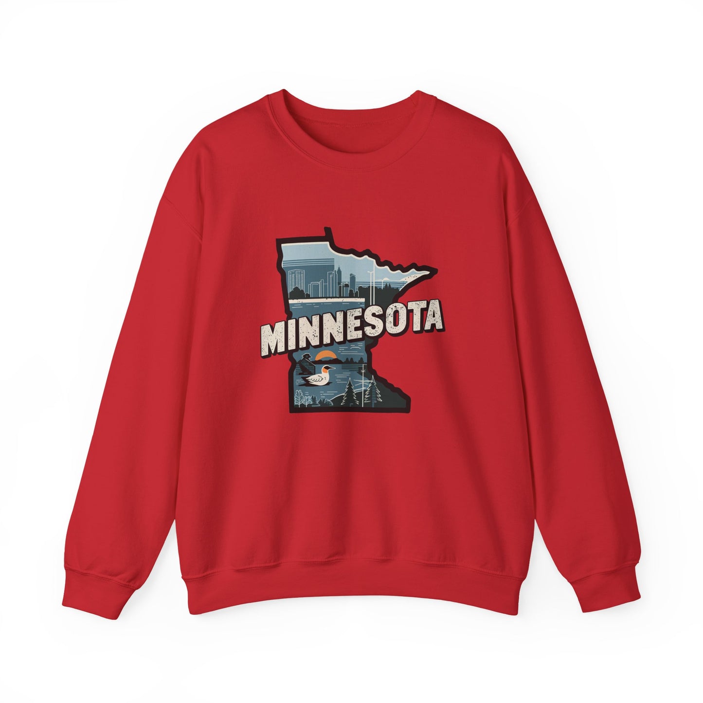 Minnesota state silhouette with skyline and loon Sweatshirt