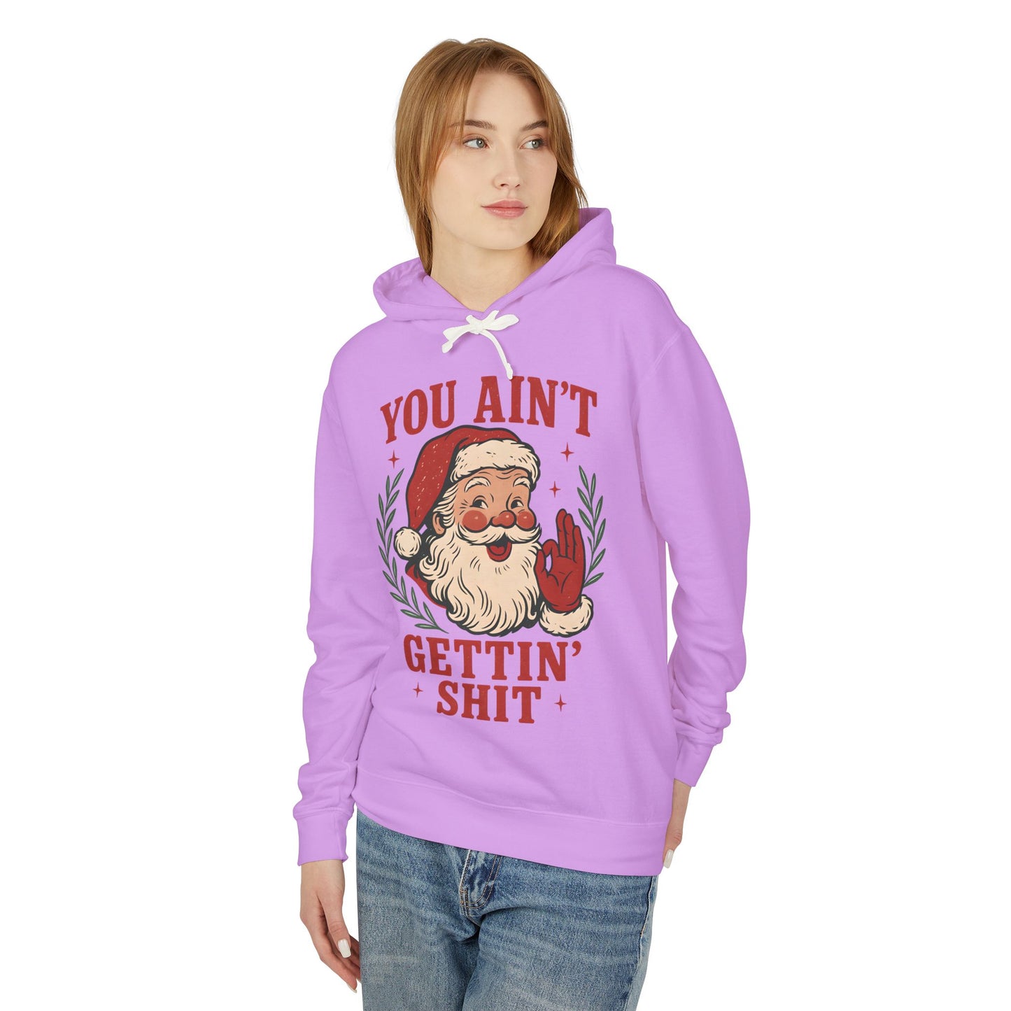 Santa Humor Unisex Lightweight Hooded Sweatshirt