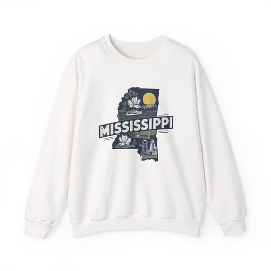 Mississippi State Map with Magnolia and Lighthouse Sweatshirt