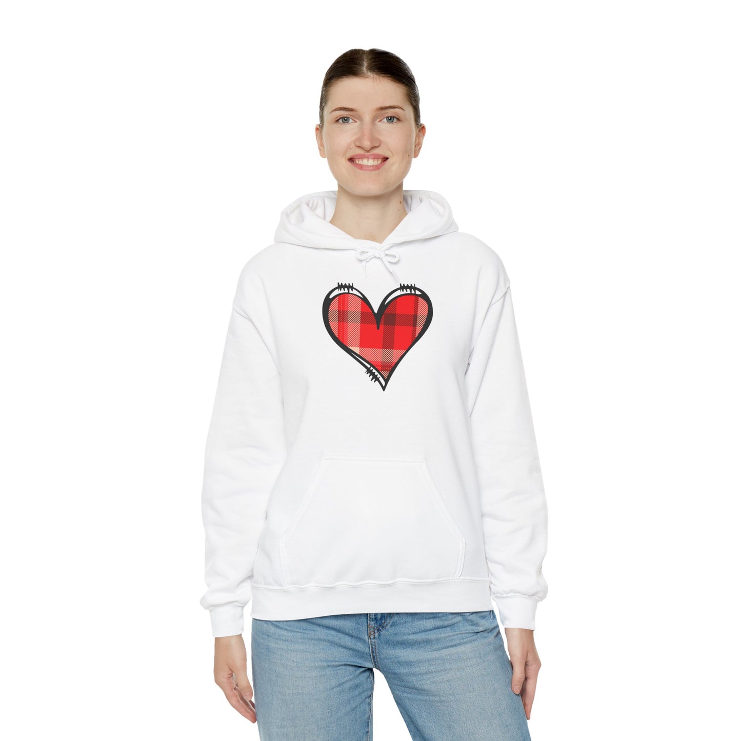 Love Hoodie with Plaid Heart on Front and Bold Love Design on Back